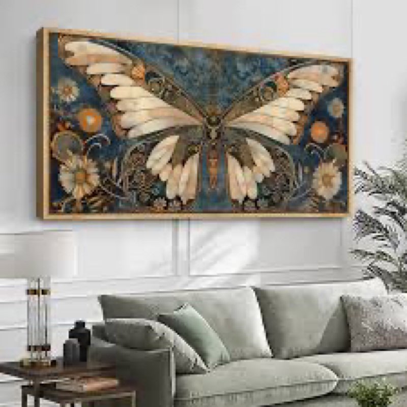 Butterfly Illusion Moody Vintage Modern Rustic Artwork - Extra Large Framed Wall Art Canvas Print INCOMPLETE 