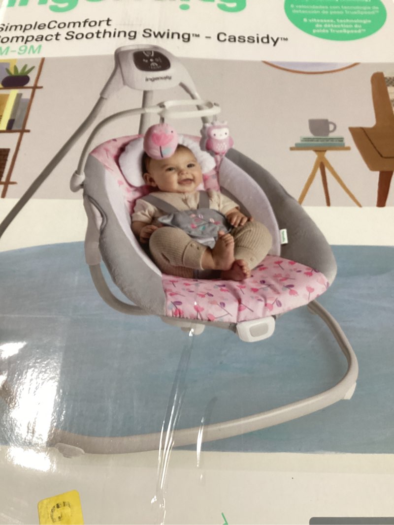 Condition photo showing New/Like New for Ingenuity SimpleComfort Lightweight Compact 6-Speed Multi-Direction Baby Swing, Vibrations & Nature Sounds, 0-9 Months 6-20 lbs (Pink Cassidy)