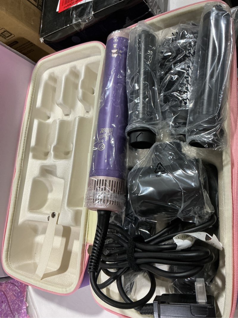 Condition photo showing Good Condition for TASNEEM 7 in 1 Hot Air Brush & Rotating Hair Dryer Brush, Air Styler with Auto-Wrap Curlers, Ionic Blow Dryer, Straightener & Oval Brush, Without Heat Damage Multi-Styler with Travel Case Purple