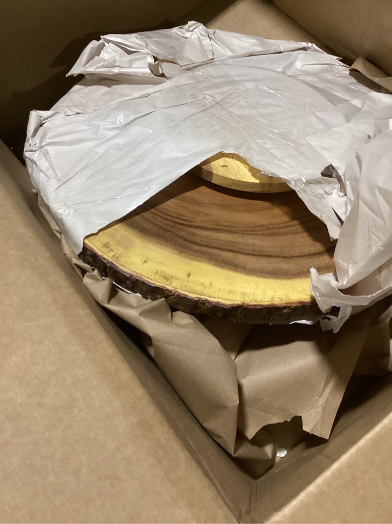 Condition photo showing Good Condition for Lipper International Acacia Wood Large Slab Lazy Susan with Bark Rim Large Lazy Suzan/Turntable