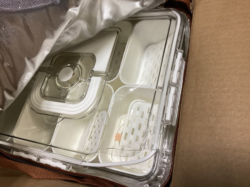 Condition photo showing Good Condition for snackle box container with ice pack, bonus insulated bag charcoolerie chilled portable serving tray with lid and handle?8 compartment snack container for charcuterie snack road trip picnic container w/bag