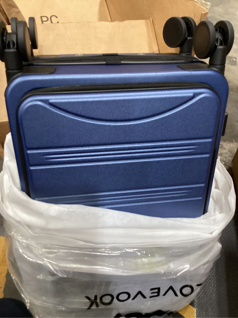 Condition photo showing Good Condition for lovevook carry on luggage 20 inch, airline approved expandable hard shell suitcase with spinner wheels, tsa lock & cup holder, fits most overhead bins 20 inch_carry on blue