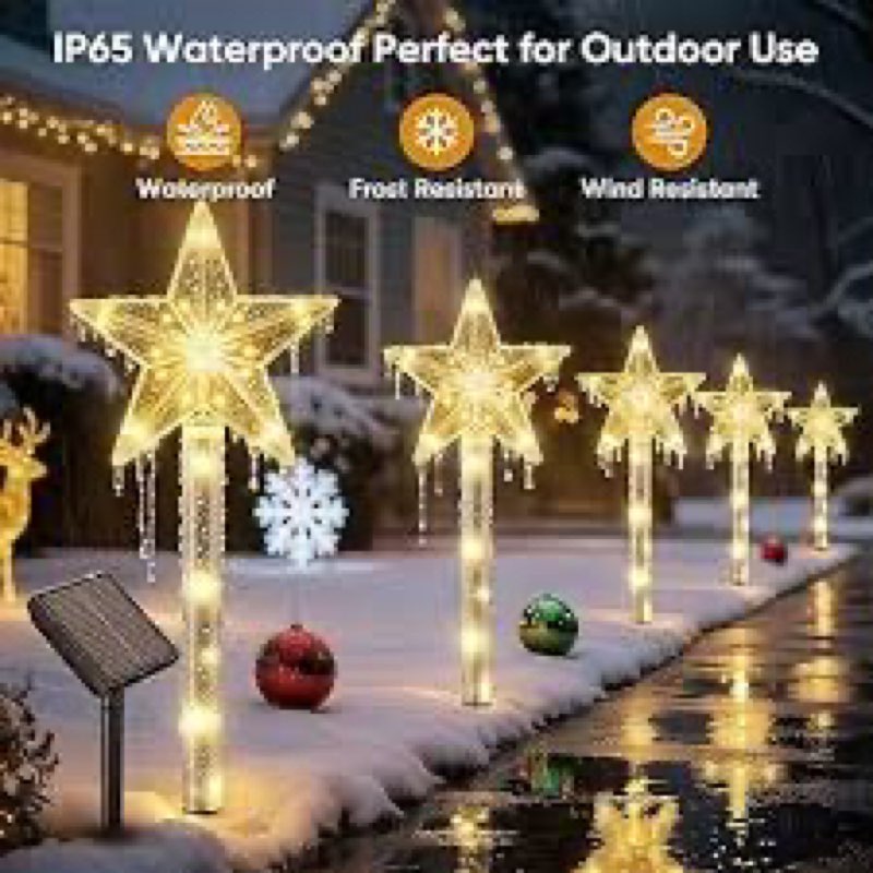 Solar Lights Outdoor Christmas Decorations: 8 Pack 64 Warm White LED Star Pathway Lights - 2025 Upgr