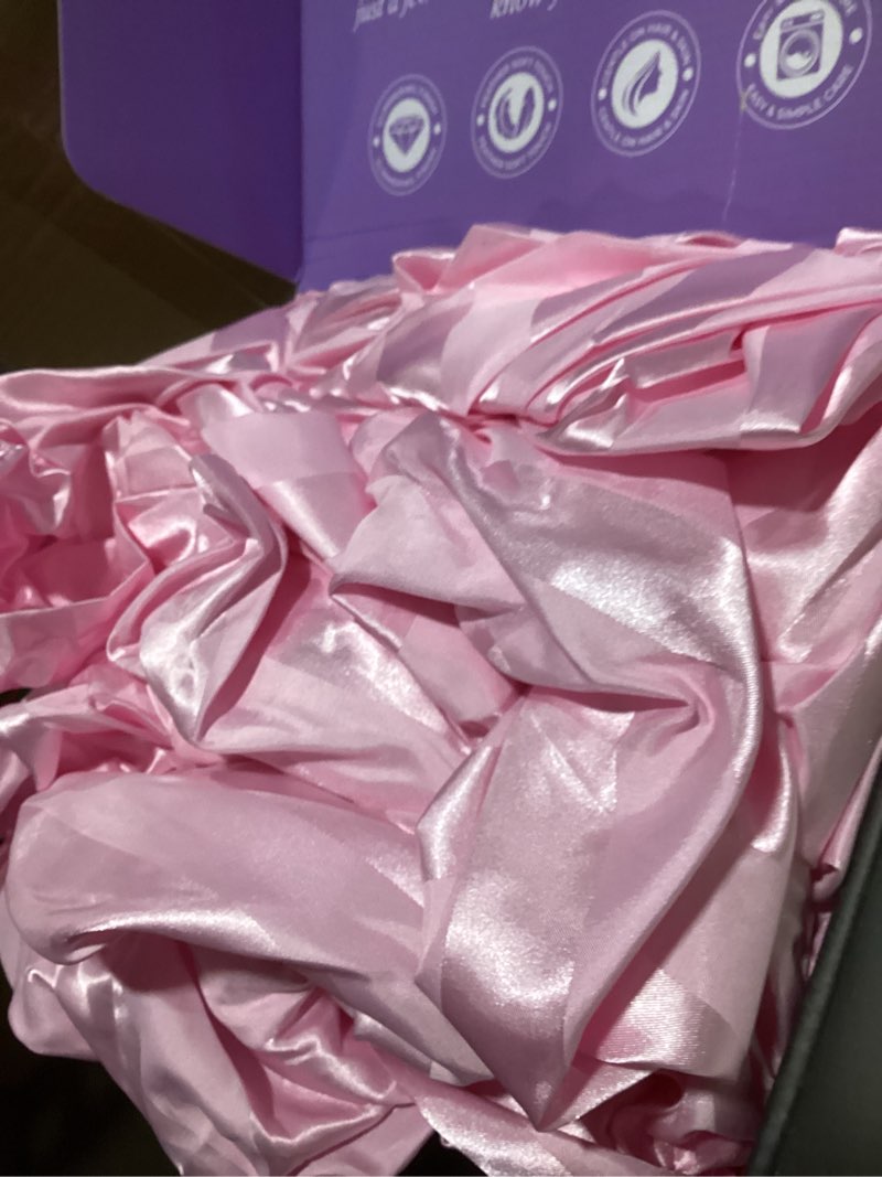 Condition photo showing Good Condition for DECOLURE Satin Sheets King Size Set 4 Pcs - Silky & Luxuriously Soft Satin Bed Sheets w/ 15 inch Deep Pocket - Double Stitching, Wrinkle Free (Pink)