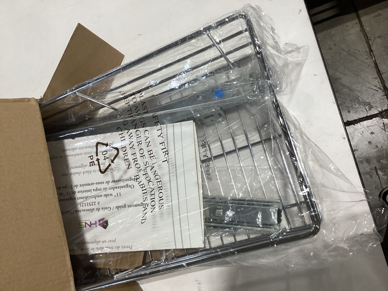 Condition photo showing Good Condition for holdn’ storage heavy-duty premium collection pull out cabinet organizer, cabinet drawer slide outs, lifetime limited warranty - basket size 11" w x 21" d x 5" h, anti-rust chrome finish 11 inch single tier