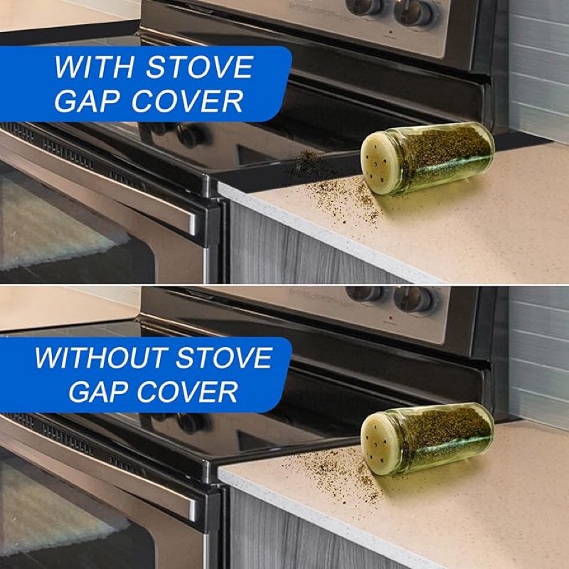 Silicone Stove Counter Gap Cover (3 Pack),Easy Clean Heat Resistant Wide & Long Kitchen Stove Gap Filler,Seals Spills Between Counters, Oven, Stovetops, Washing Machines, Washer, Dryer(30 in, Black)