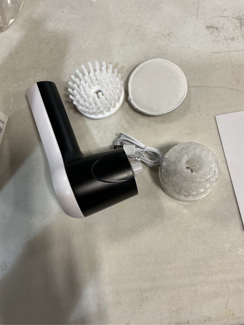 Condition photo showing Good Condition for puftem electric spin scrubber, cordless shower scrubber with battery level display, 2 speeds electric scrubber for cleaning with 6 replaceable heads, cleaning brush for bathroom/sink/window white