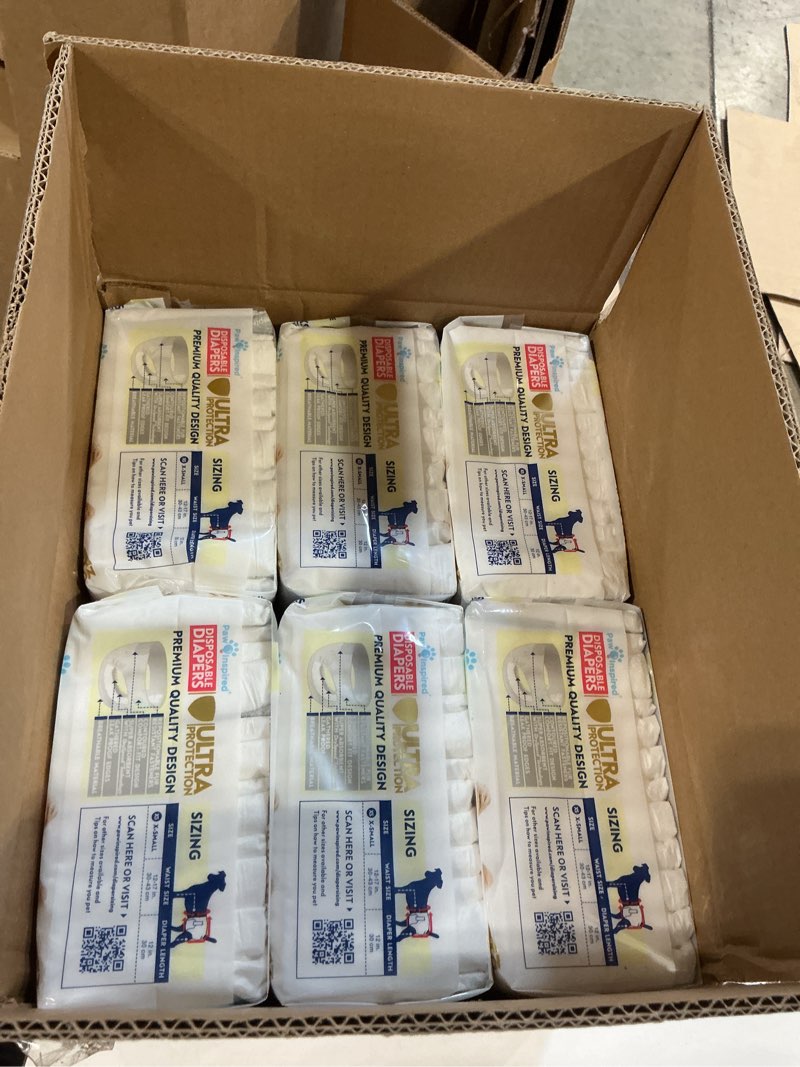 Condition photo showing New/Like New for paw inspired disposable dog diapers for female | puppy, doggie, pet, cat diapers | diapers for dogs in heat period, diapers pampers that stay on for senior, incontinence (x-small, 144 count