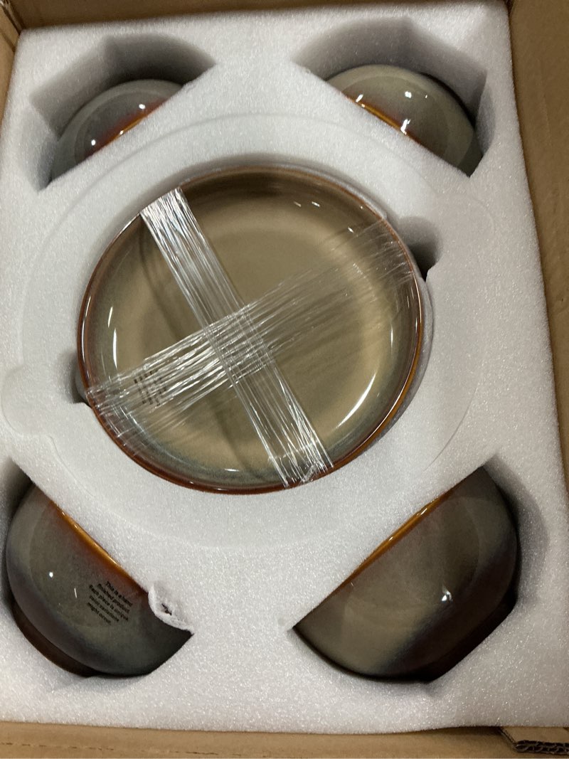 Condition photo showing New/Like New for theterra stoneware dinnerware sets for 4, 12 pieces ceramic plates and bowls sets, scratch resistant dish set, oven, microwave & dishwasher safe, coca mocha coca mocha service for 4
