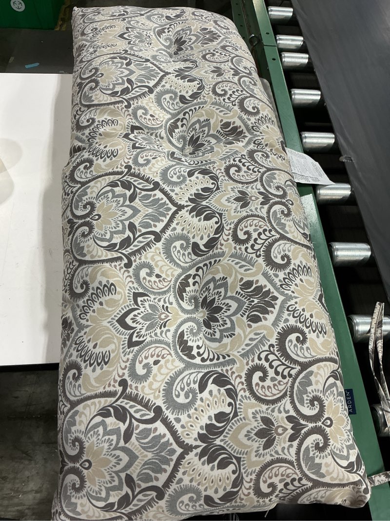 Condition photo showing Good Condition for arden selections outdoor plush modern tufted bench cushion, 48 x 18, water repellent, fade resistant, tufted bench cushion for bench and swing 48 x 18, alana tile alana tile 48 x 18 modern tufted bench