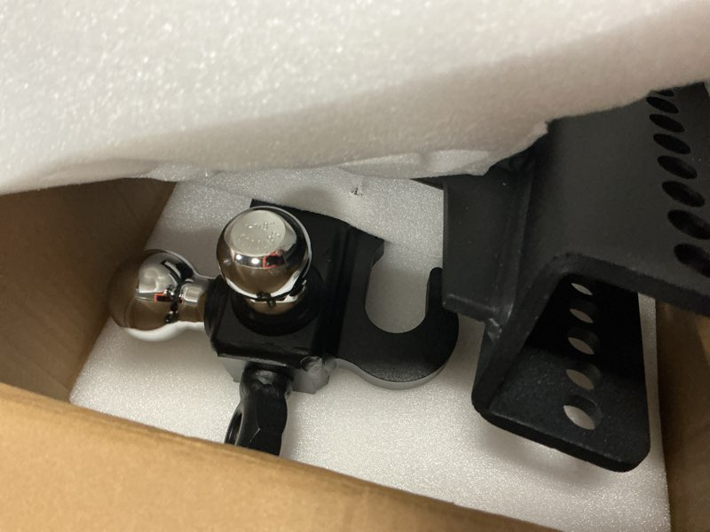 Condition photo showing Good Condition for tyt adjustable tri-ball trailer hitch for 2 inch receiver, 4.5" drop/rise, triple balls (1-7/8", 2", 2-5/16") with tow hook & shackle, 10,000 lbs gtw, 1,000 lbs tw, pin lock & hitch tightener adjustable tri-ball with hook & shackle
