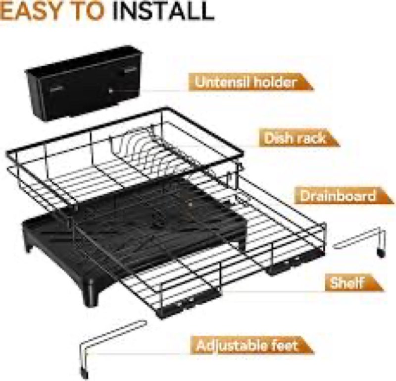 laveshop dish drying rack - expandable rack, large capacity dish drainer for kitchen counter, rust-p