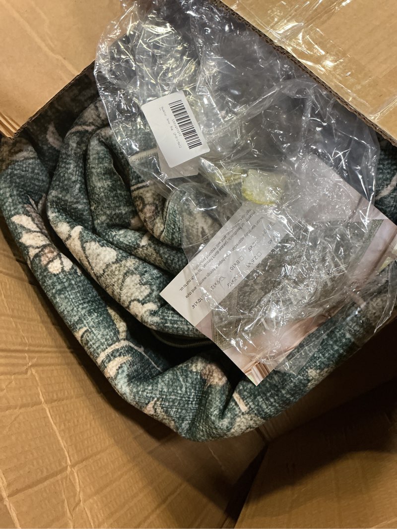 Condition photo showing Good Condition for Washable 9x12 Area Rugs for Living Room, Boho Non-Slip Vintage Distress Lager Rugs for Bedroom Dining Room Nursery Office, 0.3" Neutral Oriental Throw Thin Carpet, Sage Green/Blue/Multi Sage Green/Blue/Multi 9x12