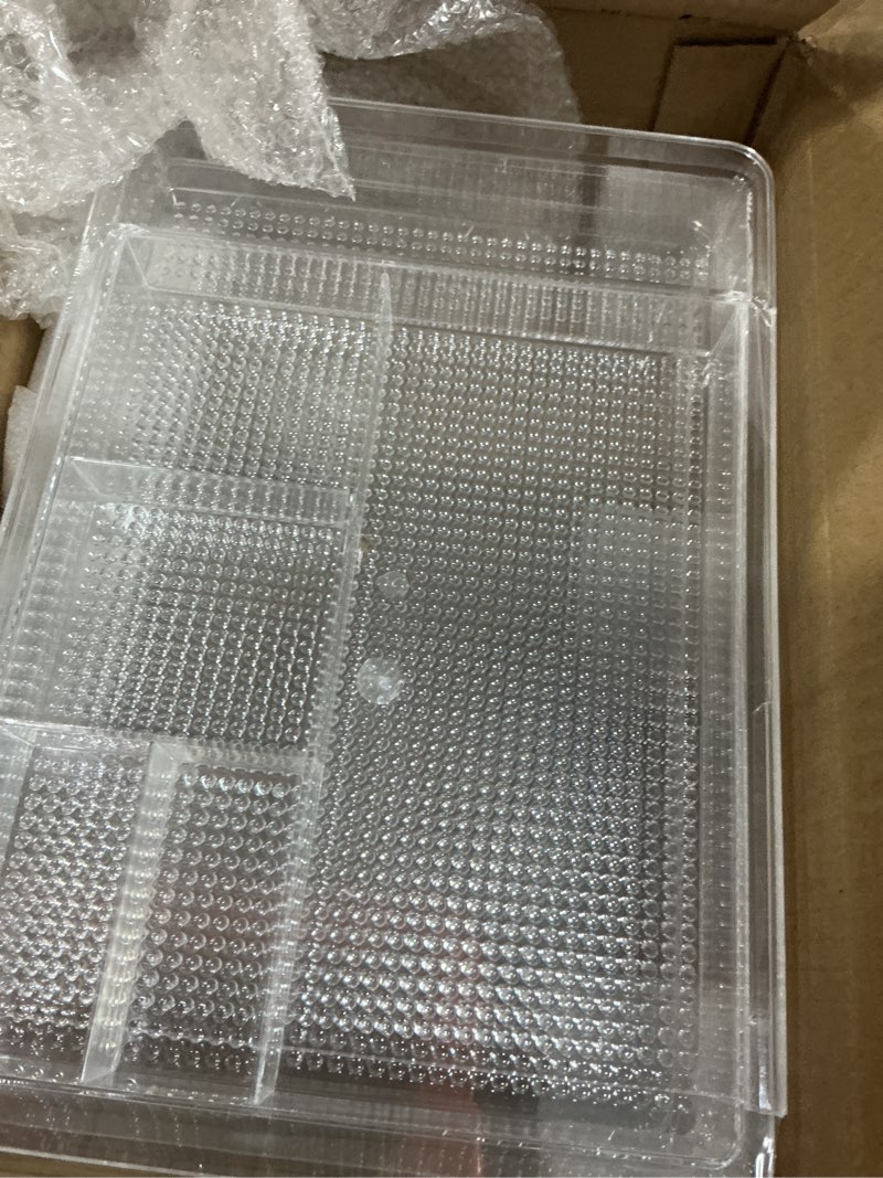 Condition photo showing Good Condition for oubonun expandable drawer organizer 11.1” to 19.2” width, shallow cosmetic organizer 1.3” height, 2 packs, clear plastic storage trays for dressing table,bathroom shallow 2 packs