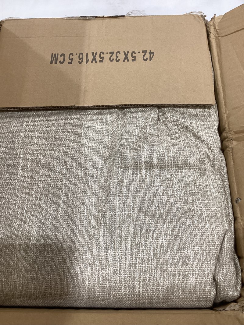 Condition photo showing As Is for LORDTEX Linen Look Textured Blackout Curtains with Thermal Insulated Liner - Heavy Thick Grommet Window Drapes for Bedroom, 70 x 108, Tan, Set of 2 Panels Tan 70"W x 108"L (Pack of 2)