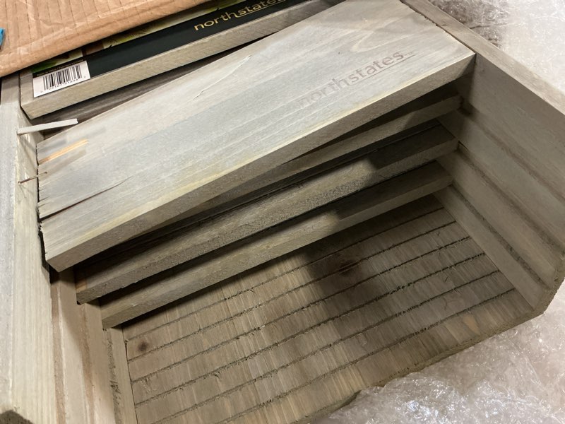 Condition photo showing As Is for North States Large Bat House Nursery: Easy for Bats to Climb and Roost. Extra Large, Four Chambers Holds Up to 300 Bats. Ready to Install Pre-drilled Holes for Hanging (6.25 x 12 x 18.25, Light Gray)
