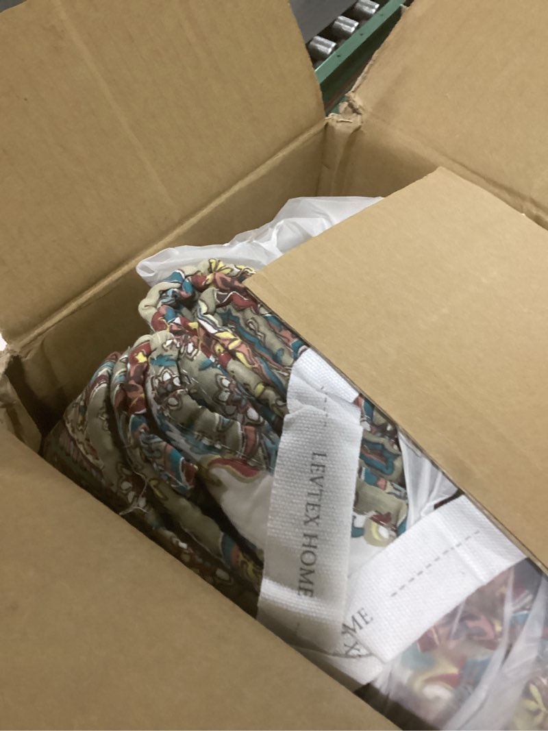 Condition photo showing Good Condition for Levtex Home - Kasey Quilt Set - Full/Queen Quilt (88x92in.) + Two Standard Pillow Shams (26x20in.) - Paisley - Red, Blue, Beige, Yellow, Black, and White - Reversible - Cotton Fabric Quilt - Full/Queen