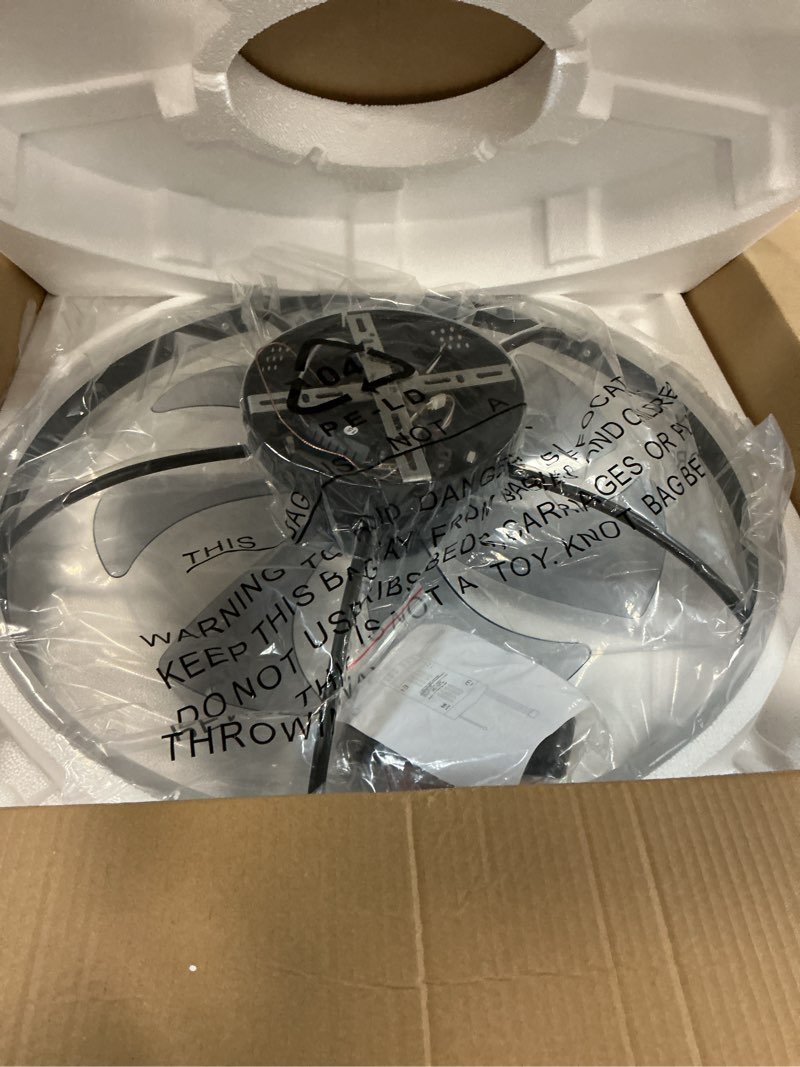 Condition photo showing Good Condition for VOLISUN Low Profile Ceiling Fans with Lights and Remote, 23.6in Flush Mount Ceiling Fans with Light, 3000K-6500K Dimmable Fandelier LED Fan Light, Black Bladeless Ceiling Fans with Lights for Bedroom Black 23.6 INCH