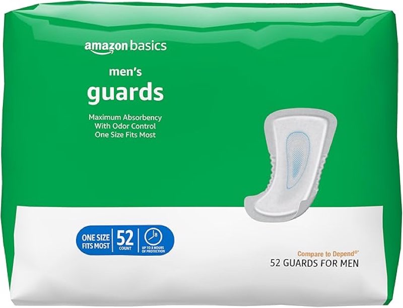 Amazon Basics Men's Incontinence Guards, Maximum Absorbency, 52 Count, (2 Pack of 52)