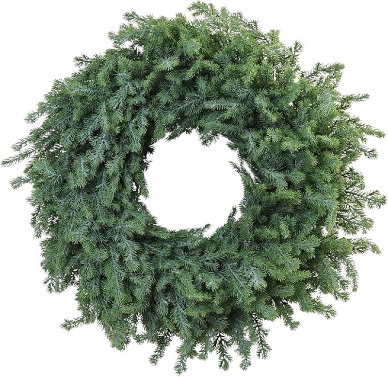 Outdoor Christmas Wreath – 24 Inch Artificial Cedar Wreath with Full Norfolk Pine Green Tips, Lush Wreath for Front Door, Walls, Windows, Porch, Farmhouse, Indoor Outdoor Holiday Decor