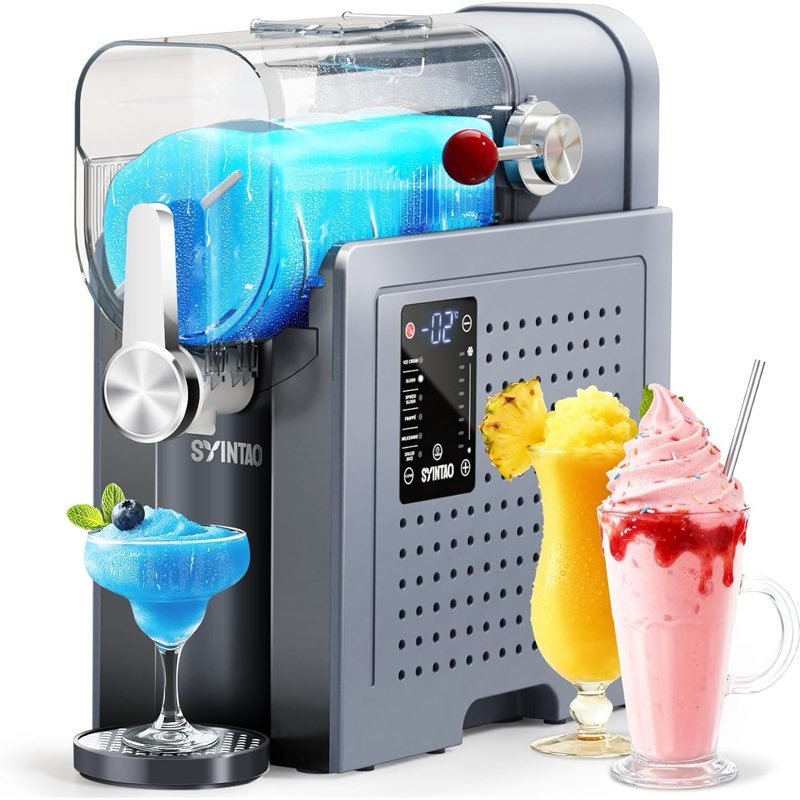 syintao 2-in-1 slushie & soft serve ice cream maker, 88oz no-ice-needed frozen drink machine with led display, 6 preset modes, auto-clean & delay timer – gift for family