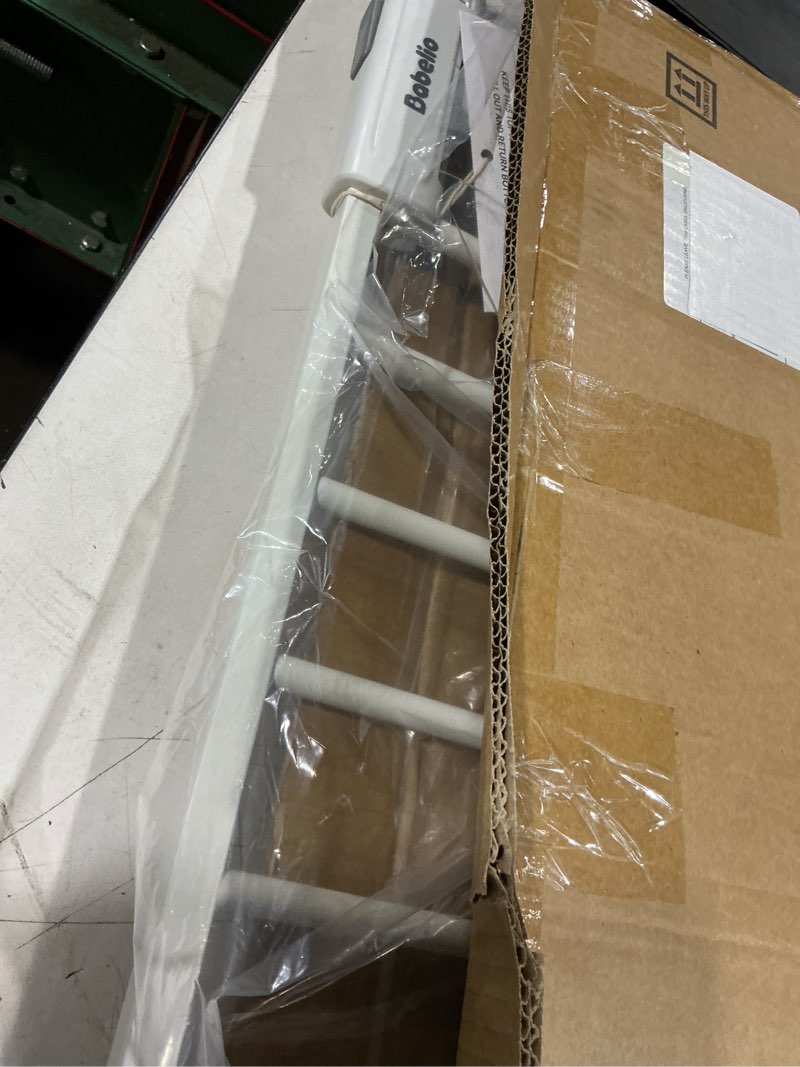 Condition photo showing As Is for babelio baby gate for doorways and stairs, 31-36" pet gate with wide walk thru door and lock indicator, no drill pressure mounted safety gate with double lock and self-closing, white white 31-36"w, 30"h