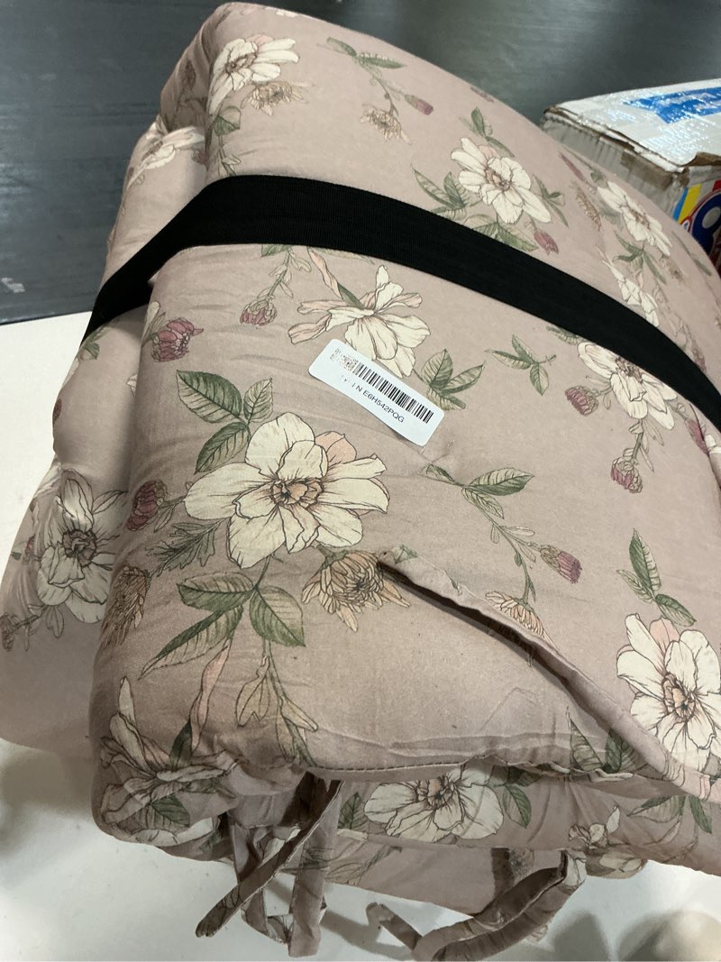 Condition photo showing As Is for syrinx water resistant japanese futon mattress, full size 75"x54", 2.5 inch thick japanese floor mattress tatami mat, foldable floor bed sleeping pad for dormitory guest room camping white blooms full(75"l x 54"w x 2.5"th)
