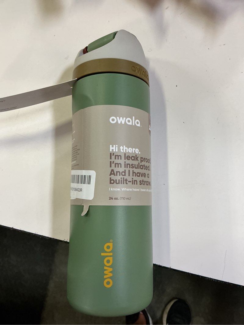 Condition photo showing As Is for (its a little broken) owala star wars freesip insulated stainless steel water bottle with straw for sports and travel, bpa-free, 24-ounce, boba fett boba fett star wars