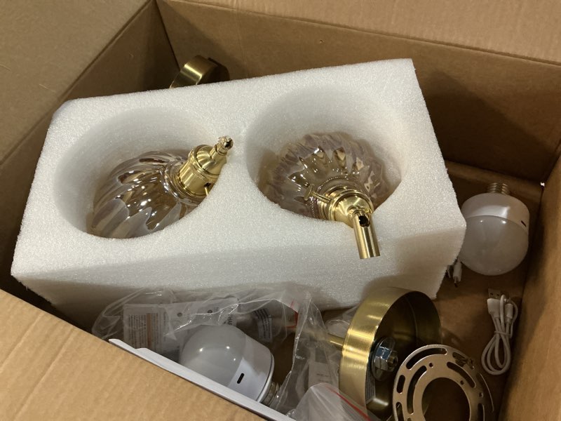 Condition photo showing Good Condition for Vintage Battery Operated Wall Sconce with Amber Tulip Glass Lampshade 5000 mAh Rechargeable Battery Powered Wall Light with Remote Control for Bedside Bedroom Doorway, Set of 2 Tulip Light Amber Battery Operated Upgraded (2 pack)