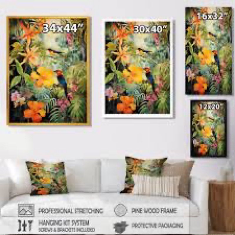 Colorful Birds In Flowery Tropical Jungle - Bird Wall Art Decor