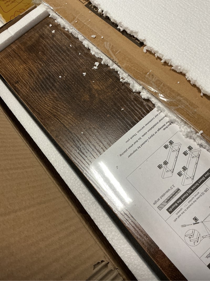 Condition photo showing New/Like New for QEEIG Floating Shelves for Wall 23.6" Long - Wall Mounted Shelf Bathroom Kitchen Living Room Bedroom Farmhouse Home Decor Display Bookshelf Large 23.6 x 9.3 inch Set of 2, Rustic Brown (008-60BN) 23.6" A. Brown