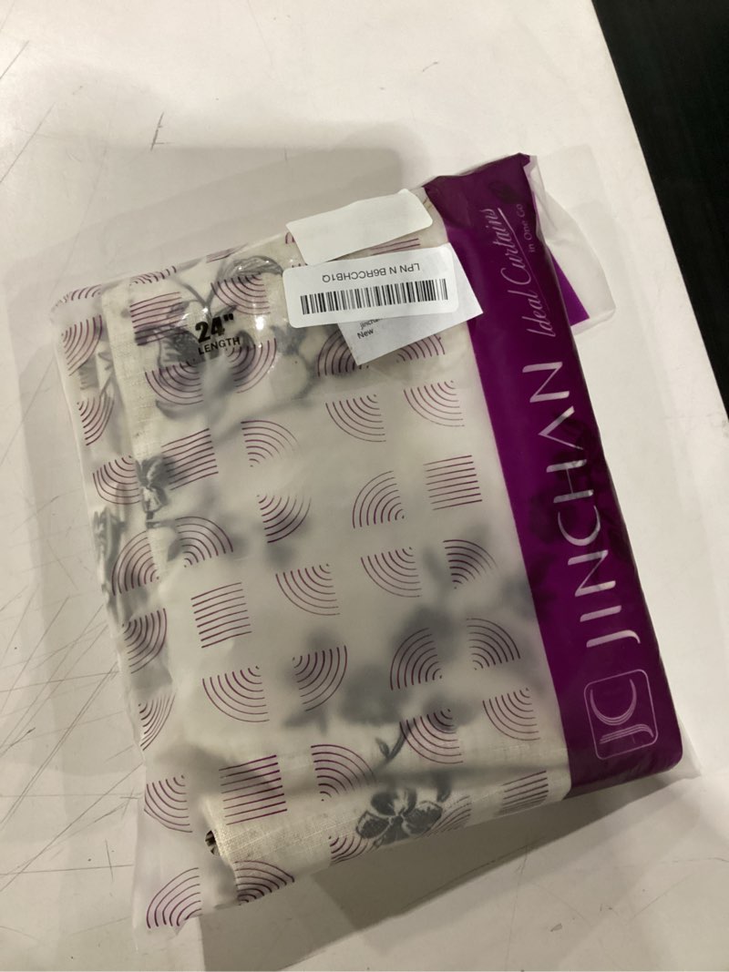 Condition photo showing Good Condition for jinchan floral kitchen curtains set 24 inch length farmhouse linen cafe curtains and valance set for living room bathroom small window treatments rod pocket 3 panels black on linen 26"w x 24"l (pack of 3) alisa | black on linen