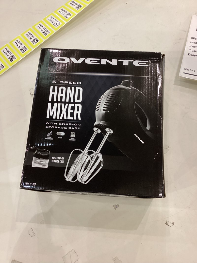 Condition photo showing New/Like New for OVENTE 1.8 lb Portable 5 Speed Mixing Electric Hand Mixer  Perfect for Baking  New- Black HM151B