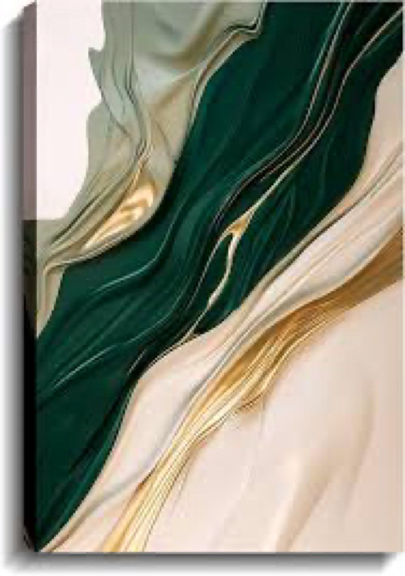 Emerald Green Canvas Prints Wall Art Abstract Wall Decor Framed Beige and Gold Texture Picture Moder