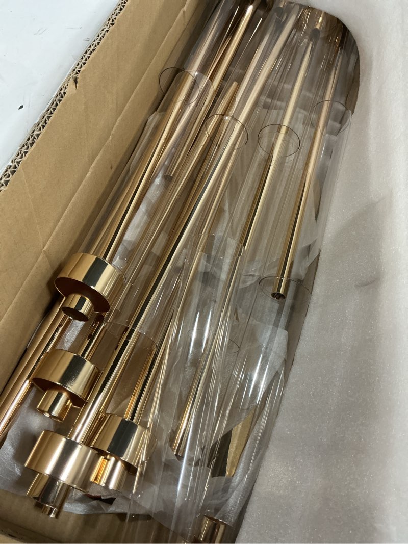 Condition photo showing Good Condition for tessco for you 5 arm candelabra centerpieces for tables 42.5'' tall floor candle holder metal candlestick stand with acrylic lampshade for wedding holiday birthday party decor(gold,2 set) gold 2