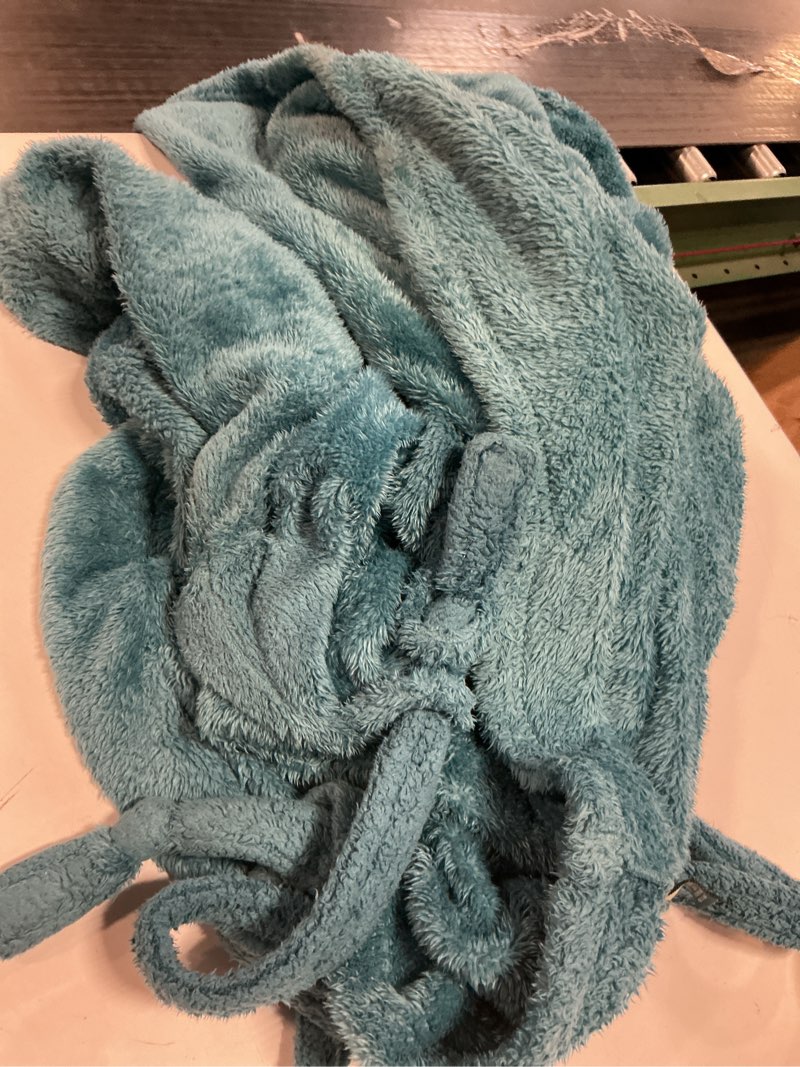 Condition photo showing As Is for PAVILIA Premium Womens Plush Soft Robe Fluffy, Warm, Fleece Sherpa Shaggy Bathrobe (L/XL, Turquoise)