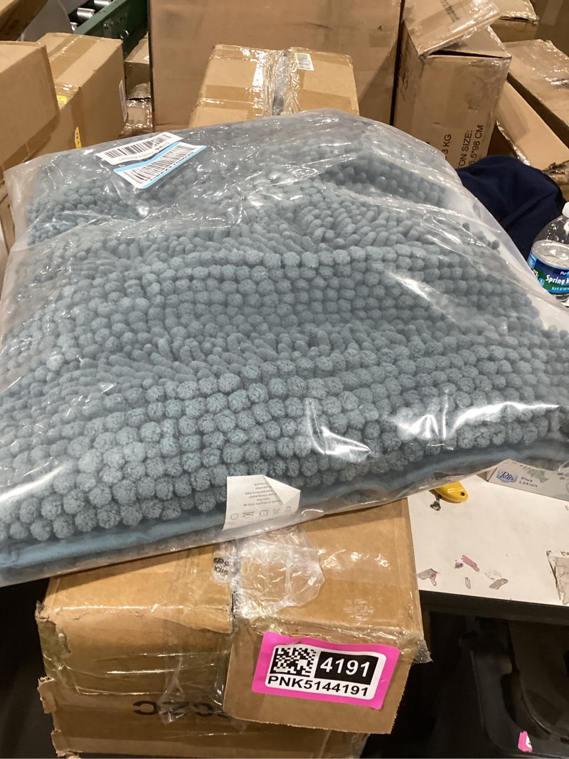 Condition photo showing Good Condition for non slip thick shaggy chenille bathroom rug mat set extra soft and absorbent striped floor rugs, 2 piece, machine-washable 20" x 32" plus 17" x 24" stone blue