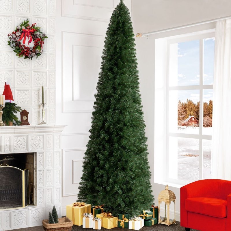 Annecy 6ft Pre-Lit Fir Pencil Christmas Tree, Green Classic Artificial Slim Skinny Christmas Tree fo