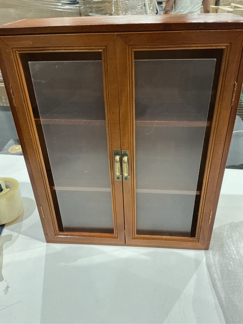 Condition photo showing Good Condition for vintage countertop cabinet14.5"x5.2"x18"medicine cabinet,display case with organic glass door,kitchen cabinets with drawers,spice cabinet,apothecary cabinet,organization and storage (brown)