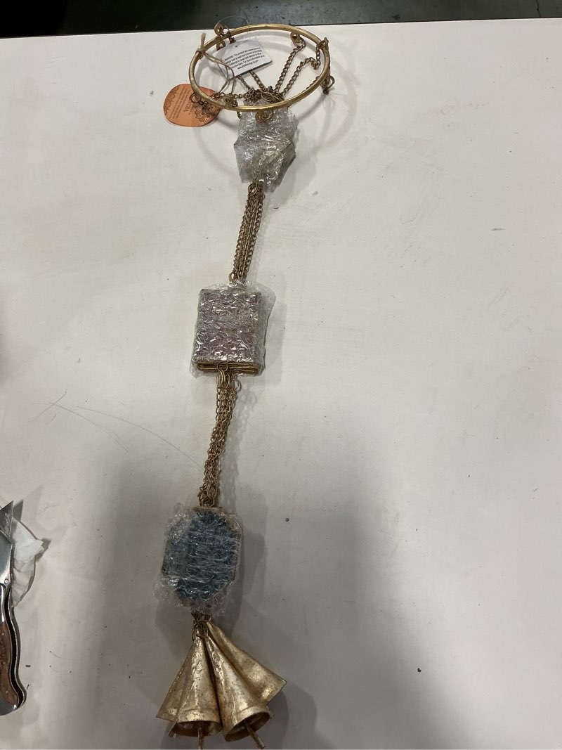 The Novogratz Multi Colored Metal Geometric Indoor Outdoor Windchime with Stained Glass, 7\" x 2\" x 35\" ( Total pack of 8 pieces)