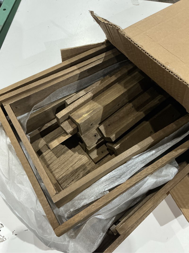 Condition photo showing As Is for wooden crates for storage and display - set of 3 heavy duty nesting wood crates, rustic farmhouse decorative storage boxes for shelves, pantry & home organization (l/m/s)