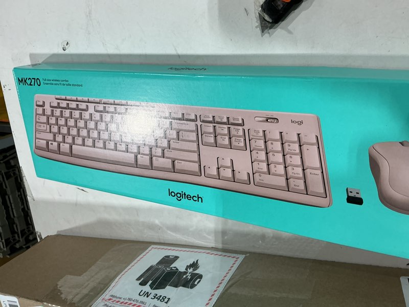 Condition photo showing As Is for logitech mk270 full size wireless keyboard and mouse combo - rose | full size keyboard with spill-resistant design, compact ambidextrous mouse, connect via single included usb-a nano receiver combo rose 1 pack