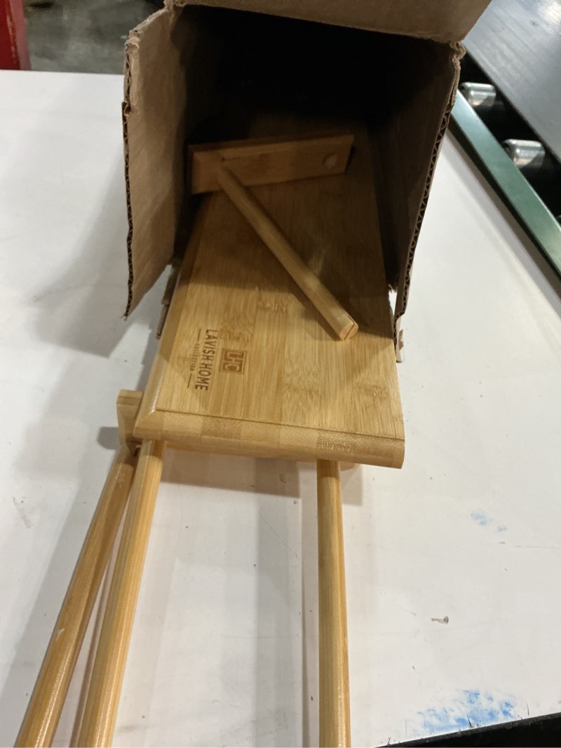 Condition photo showing As Is for bamboo sink shelf - countertop organizer kitchen, bathroom, bedroom, office - space-saving storage for soap, sponges, and cleaners by lavish home