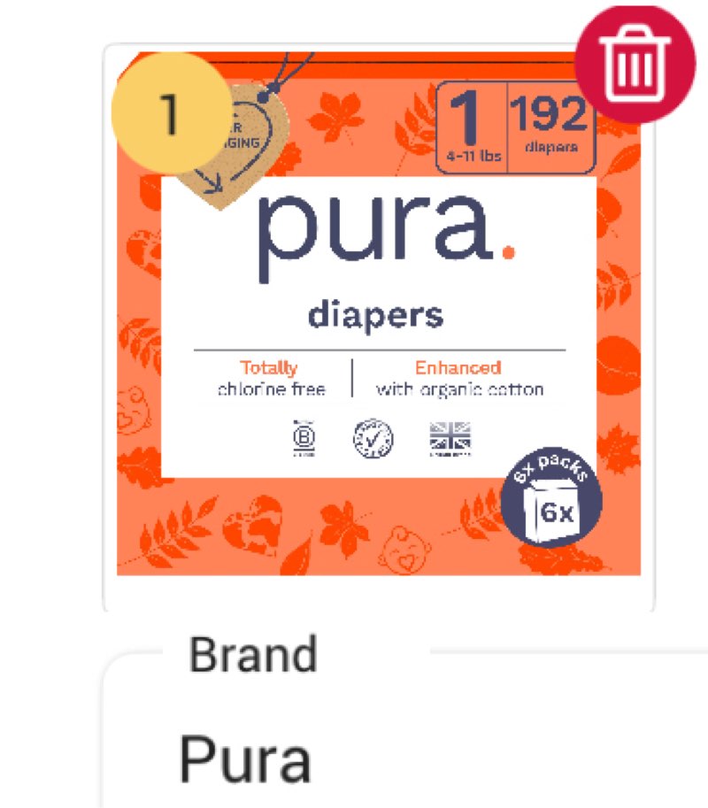 Pura Size 1 Eco-Friendly Diapers (4-11lbs) Hypoallergenic, Soft Organic Cotton Comfort, Sustainable, Wetness Indicator, Allergy UK, Newborn, Bulk Buy, 6 Packs of 32 (192 Baby Diapers)