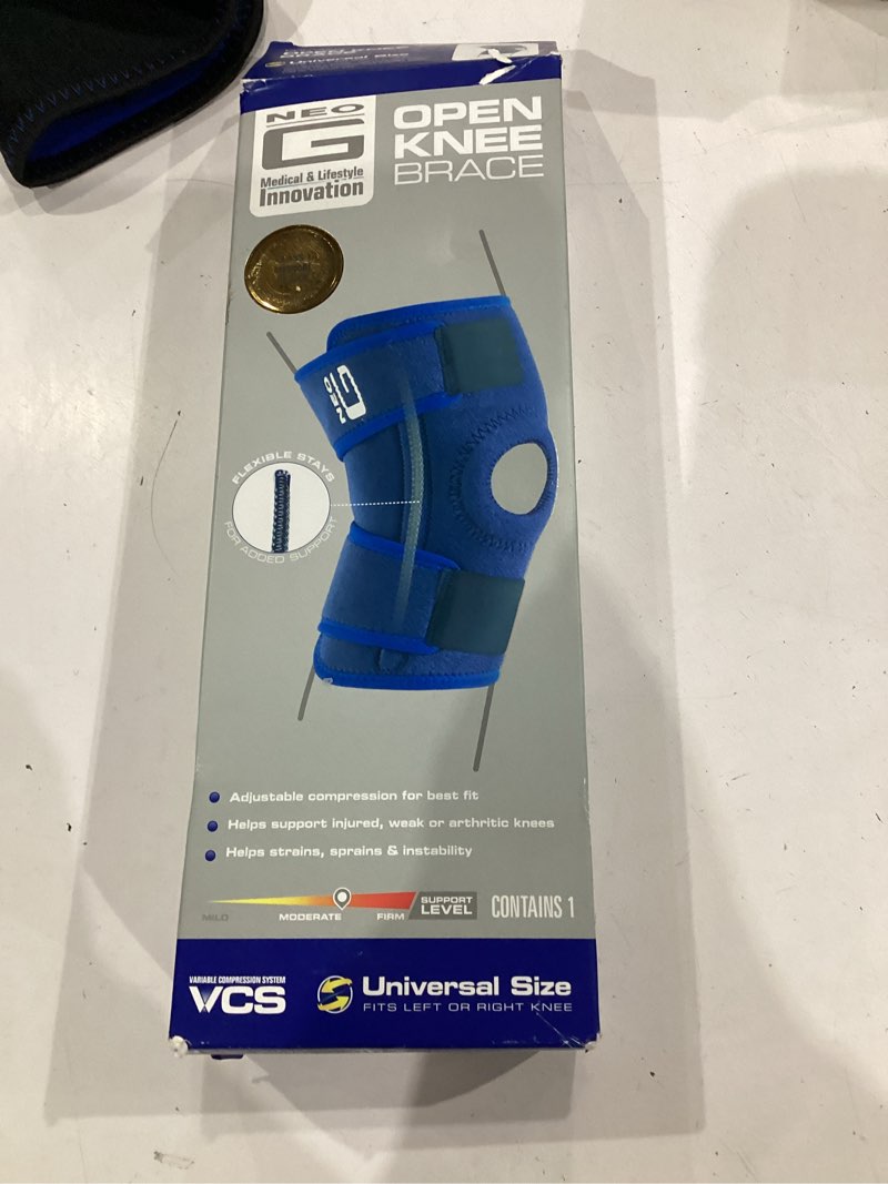 Condition photo showing Good Condition for neo g knee brace, open patella - support for arthritis, joint pain relief, meniscus pain, recovery, sports, walking, running - adjustable compression - class 1 medical device - one size - blue