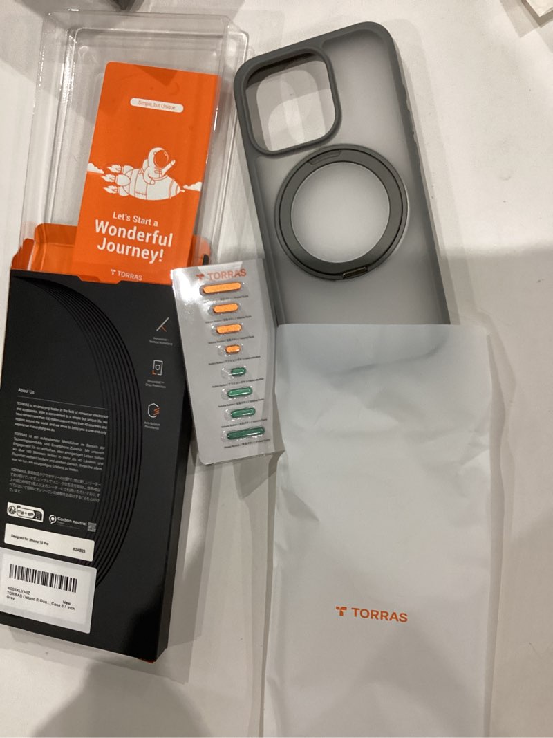 Condition photo showing Good Condition for TORRAS 360° Magnetic Stand for iPhone 16 Case, [Compatible with MagSafe] [Rotatable Flexible Kickstand], 16ft Mil-Grade Shockproof Protection Versatile Ring Holder, Anti-Scratch & Gray 6.1" Gray iPhone 16 6.1 inch