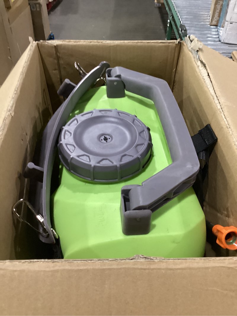 Condition photo showing As Is for vaxmay battery powered backpack sprayer 5.2 gallon, 120 psi electric garden sprayer compatible with dewalt 20v battery, weed yard sprayer with 2 wands, 5 nozzles, 2.6 ah battery & charger included