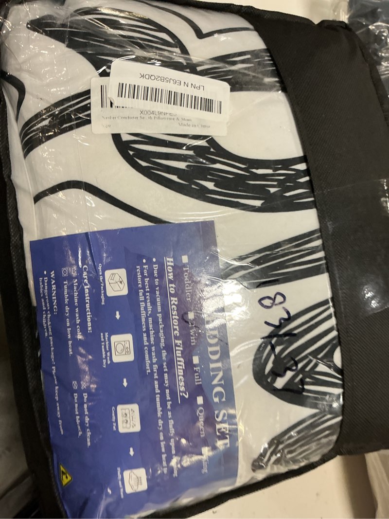 Condition photo showing Good Condition for nesker comforter set twin size, computer games doodles 5 pcs bedding for kids teens, gamer gaming black bedding set with pillowcase & sham twin black and white gamepad 4