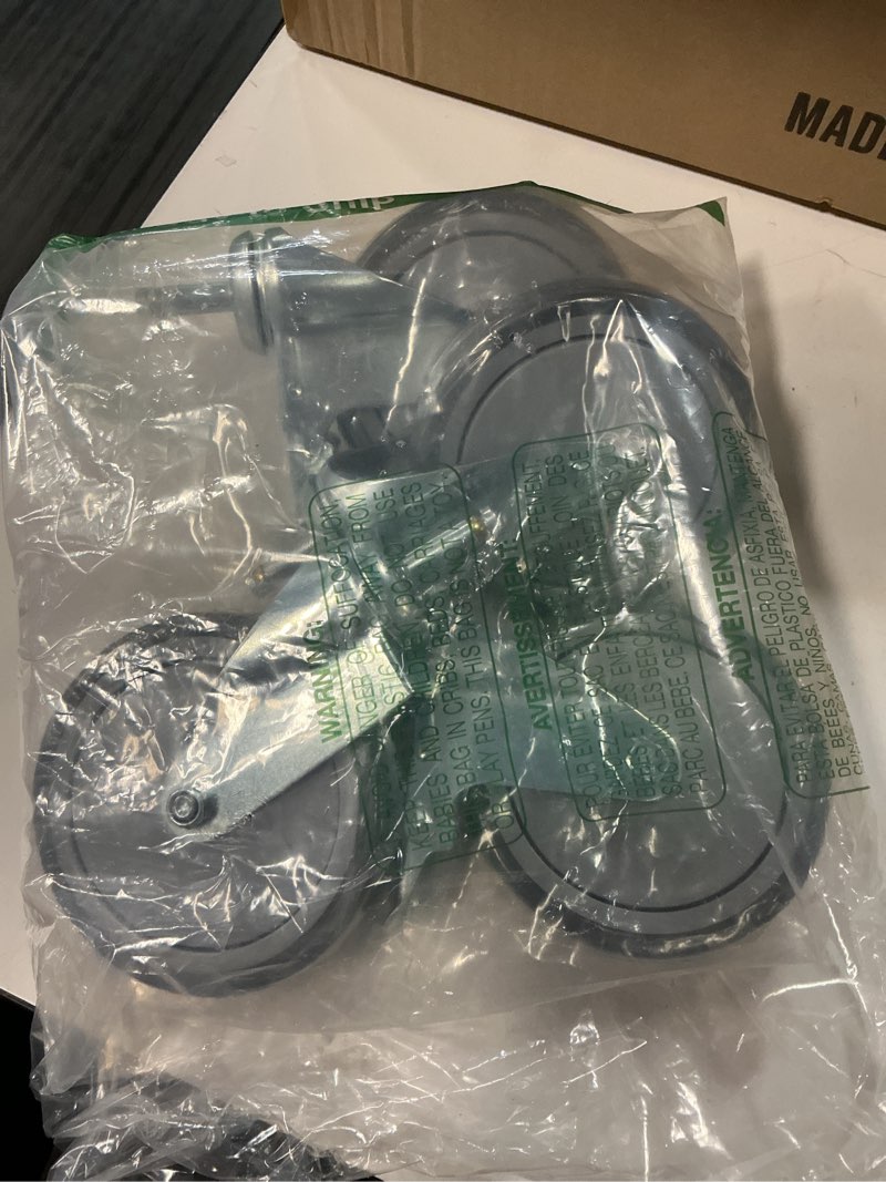 Condition photo showing As Is for 5-inch swivel stem caster, 7/16-inch stem diameter rubber wheel, heavy duty tpr thermoplastic rubber replacement wheels, 225-lb per wheel- 4 pack(2 brakes 2 swivel) stem 7/16" x 1-3/8" 5 inch-225lb (2 double brakes)