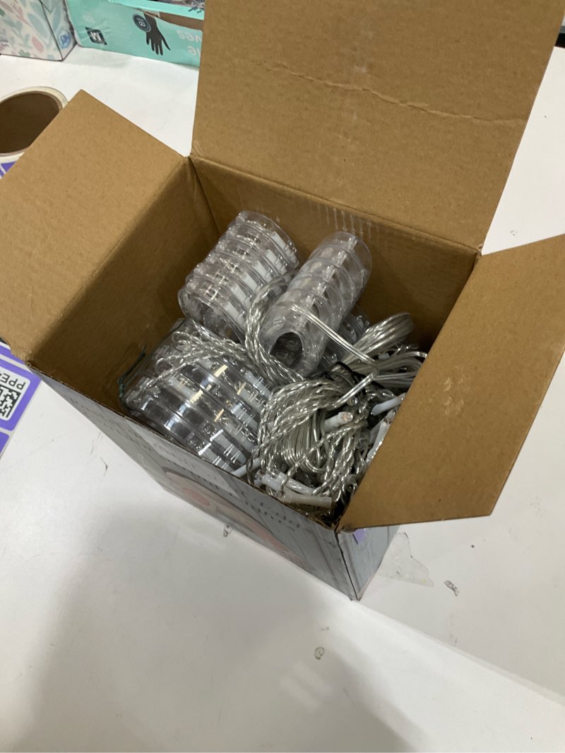 Condition photo showing As Is for dazzle bright easter lights, 222led 9ft pastel rabbit and eggs curtain string lights with 8 modes, plug in easter decorations for indoor window outdoor party decor